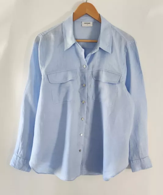SUSSAN Size 12 14 Light Blue Long Sleeve Linen Shirt
