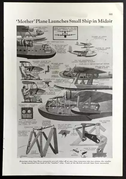 SHORT MAYO COMPOSITE seaplane/flying boat 1938 pictorial S.21 Maia S.20 ...