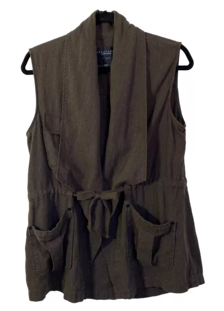 SANCTUARY Women’s Utility Drape Vest Jacket Tie Waist Brown Green Sleeveless M