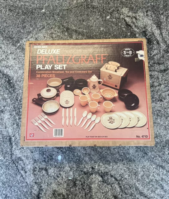 80’s Ohio Art Pfaltzgraff Village 38 Piece Complete Play Cookware Set W/Box NEW