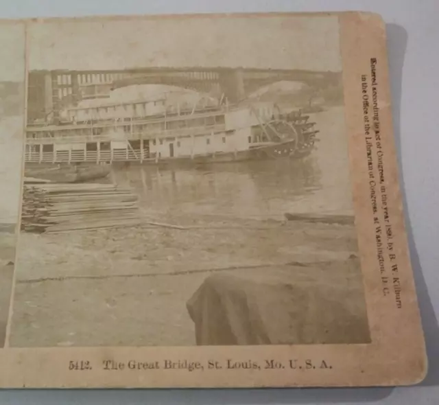 Paddle Steamer Steamboat St. Louis Bridge Missouri Kilburn Stereoview Photo