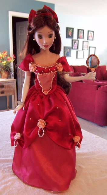 open lace back dress Princess Belle Red Dress Beauty and Beast Fancy Pink Dress with Cape C –  Cosplayrr main image 0