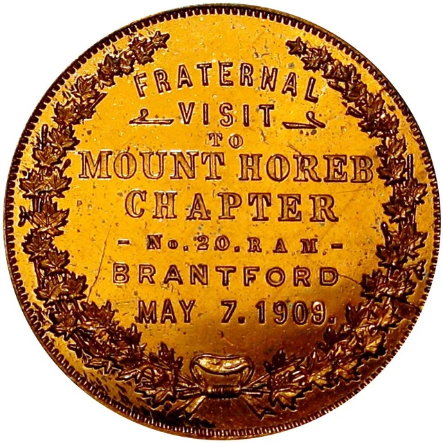 1909 Hamilton Ontario Canada Masonic Chapter Penny Token Brantford Visit