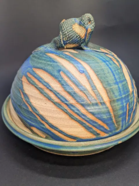 Stunning Studio Art Pottery Covered Dish Blue Glaze