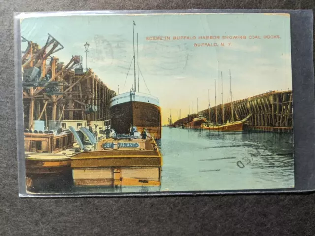 COAL DOCKS, BUFFALO, NY Naval Cover 1908 Postcard JOE VALIANT Boat