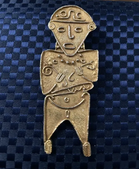 Alva Museum Replica Pendant Pre-Columbian Mayan  Male  Figural Gold Tone 3"