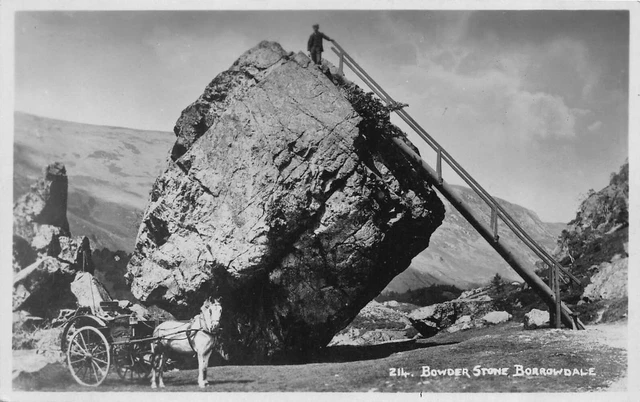 Postcard Bowder Stone Borrowdale Keswick Horse and Trap Man on Top UnPosted