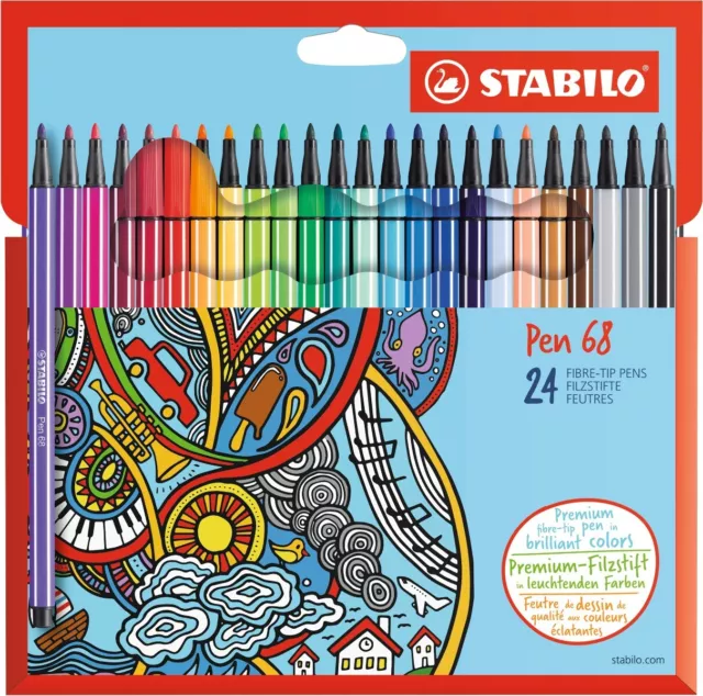 Premium-Filzstift - STABILO Pen 68 - 24er Pack - mit 24 verschiedenen Farben