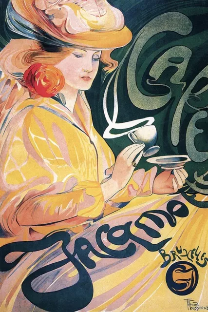 Poster Manifesto Locandina Illustrazione Art Nouveau Cafè Liberty Arredo  Bar