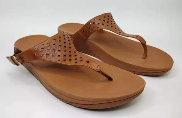 Fitflop Womens The Skinny Latticed Brown Leather Thong Sandals L44-098 Size 11