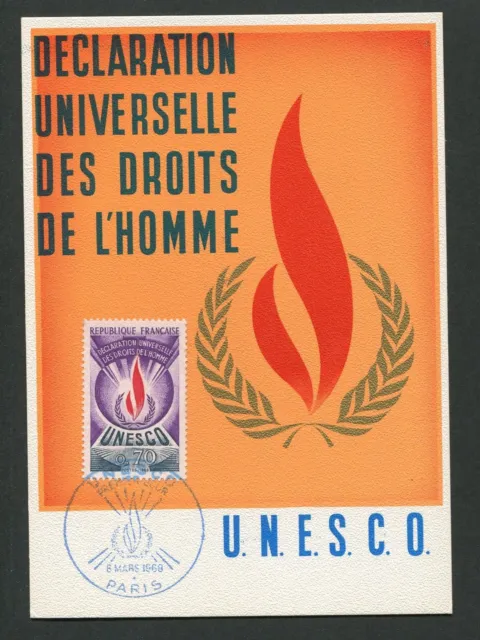 FRANCE MK 1969 UNESCO HUMAN RIGHTS MAXIMUMKARTE CARTE MAXIMUM CARD MC CM d5806