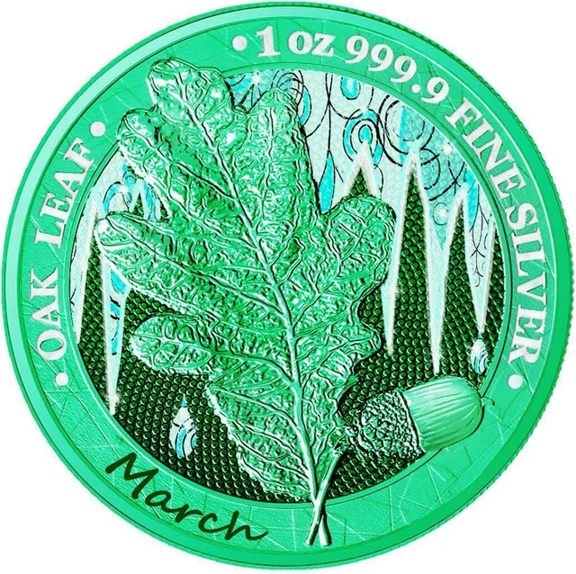 Germania 2019 5 Mark Oak Leaf - Series 12 Months  - March 1 Oz Silver Coin