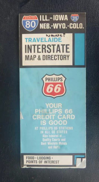 1968 I-80 I-25 Illinois Iowa NE WY CO  road map Phillips 66 oil gas directory