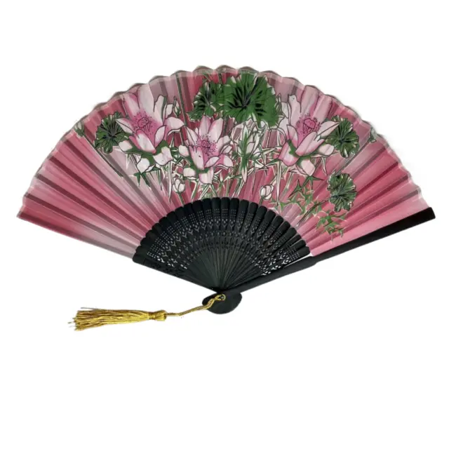 Neu Chinesisch Japanisch Oriental Pfingstrose Blumen Grün Holz Hand Ventilator