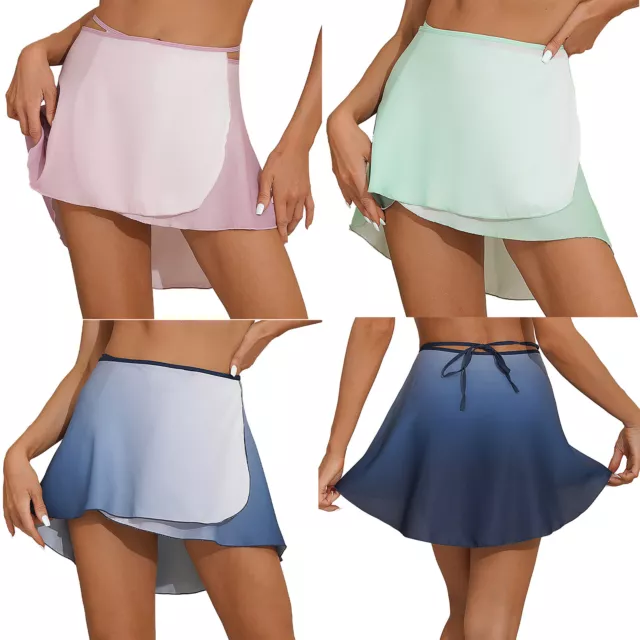 Women Gradient Chiffon Wrap Skirt Ballerina Ballet Dance Training Outfis Tulle