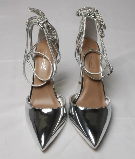 Anne Michelle Women's Pointed Toe Ankle Strap Jeweled High Heel JJ4 Silver US: 8 3