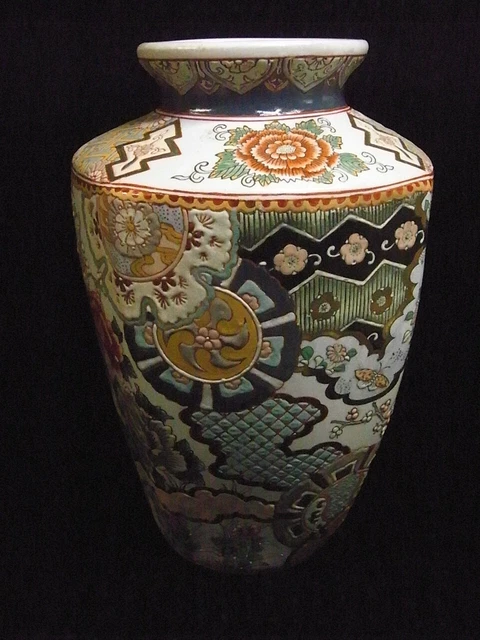 Ancien Vase Porcelaine Emaille A 8 Pans Lampe Asiatique Chine China