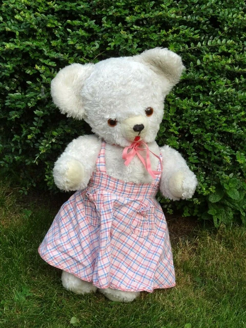 Ancien Ours En Peluche Articulé 45 Cm – Yeux En Verre – Béret écossais Vintage