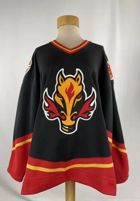 Men's RARE STARTER Calgary Flames Alternate Sz L BLASTY Horse NHL  Hockey Jersey