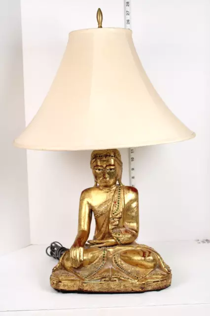 Asian Hand-Carved Gilt Wood Burmese Mandalay Buddha Statue Lamp