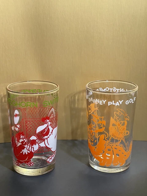 Vintage The  Flintstones Play Golf Jelly Glass & Foghorn Leghorn Glass.