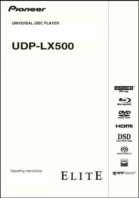 Pioneer Elite UDP-LX500  Owner's Manual - 32lb paper and heavyweight covers