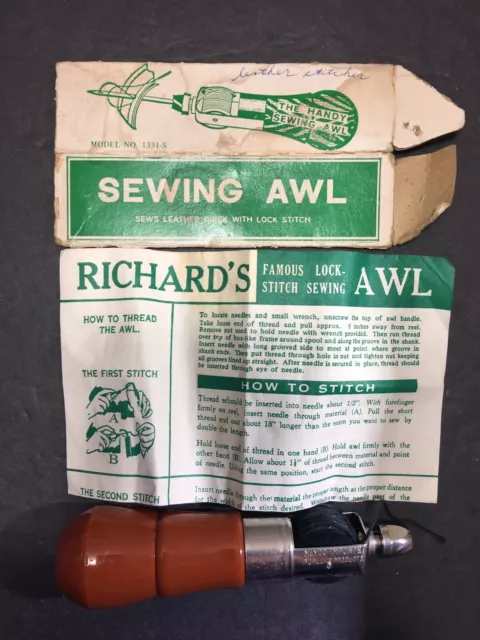 Vintage Richard’s Sewing Awl leather stitcher with instructions and accessories