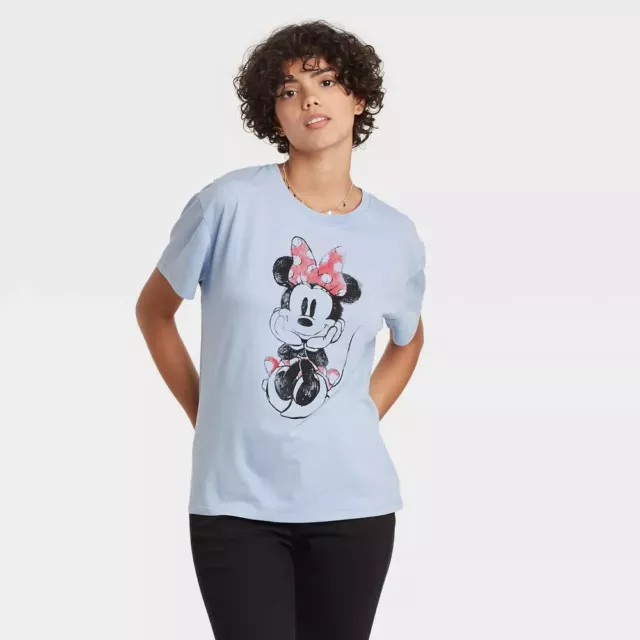 Disney Minnie Mouse Women's Short Sleeve Graphic T-Shirt Blue Size Medium