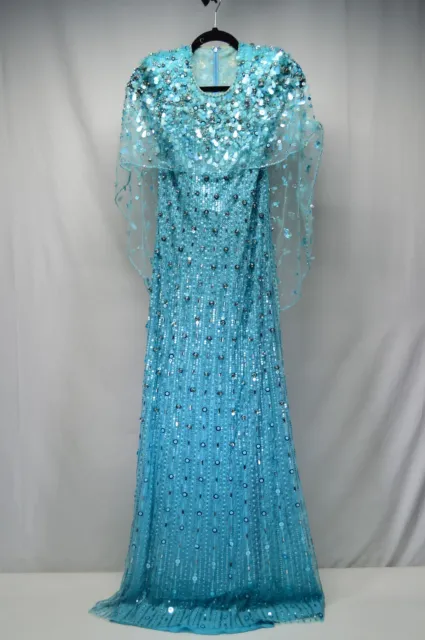 $4185 Jenny Packham Nettie Embellished Dress Gown Blue Size 4 Sequin