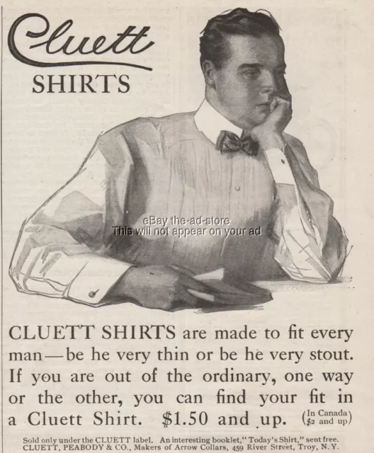 1909 Cluett Peabody Troy NY Mens Shirt Vintage Fashion Clothing Print Ad