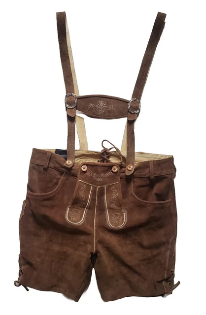 PANTALONI IN PELLE vintage da uomo 42 vita marrone camoscio bavarese gilet - indossati una volta PANTALONI IN PELLE vintage da uomo 42 vita marrone camoscio bavarese gilet - indossati una volta