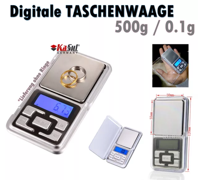 KaSul® | Taschenwaage 500g/0,1g Feinwaage Goldwaage Digitalwaage Waage +Batterie