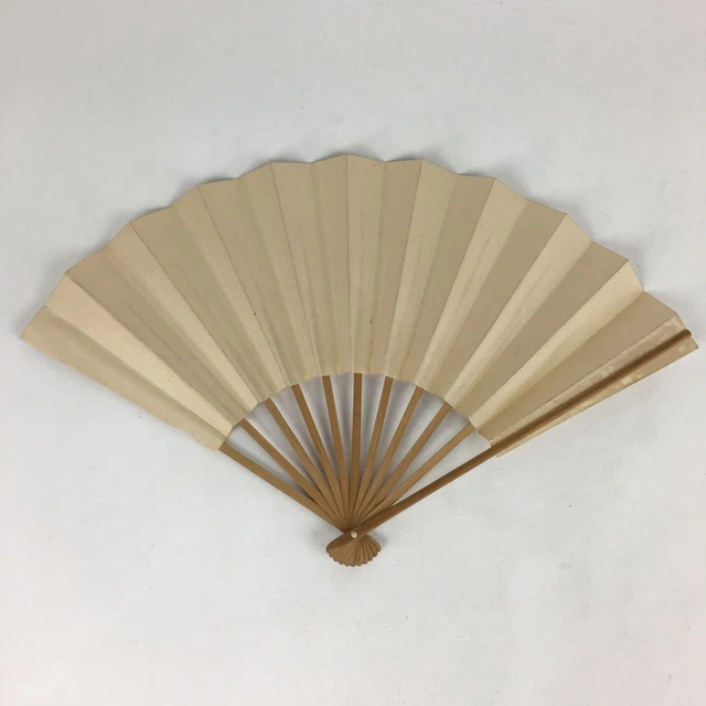 Japanese Folding Fan Vtg Sensu Bamboo Frame White Plain Paper 4D633