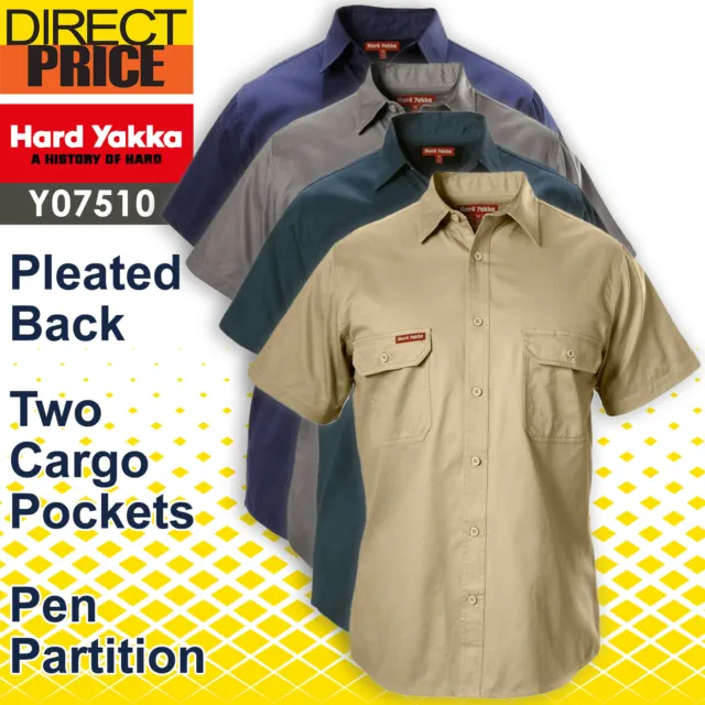 Hard Yakka Work Shirts Foundations Cotton Drill Short Sleeve Shirt Y07510 NEW