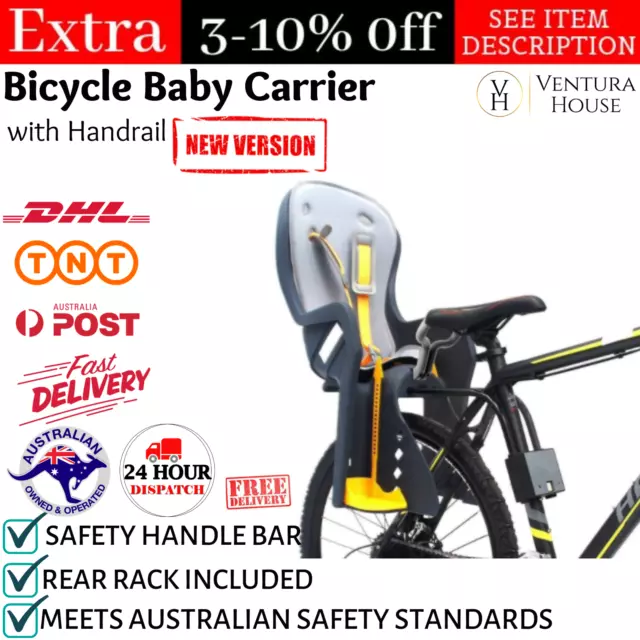 Kids Bicycle Rear Baby Seat Bike for Child Carrier Rack Mounted with Handrail AU