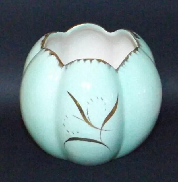 PATES Pottery Lustreware Vase Light Green Tulip Shape w. Gold Trim & Spray 1950s