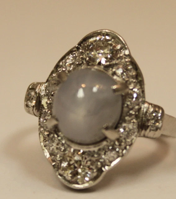 Vintage Estate 2.50ct Star Sapphire & 1ct SI1 G Color Diamond Platinum Ring