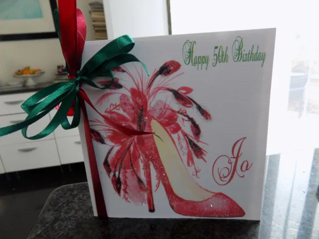 Personalised CHRISTMAS /BIRTHDAY CARD Handmade Wife Mum Friend Sister Xmas Shoe