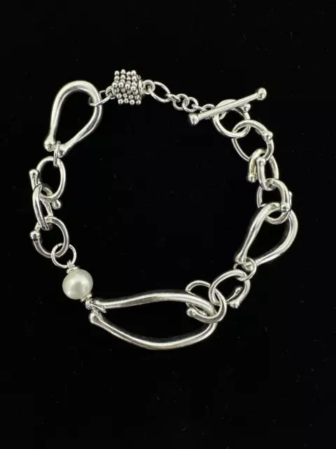 Vintage Plata de Ley Michael Dawkins Perla Pulsera de Eslabones 20.3cm