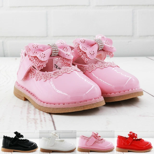 Kids Baby Infants Girls Shiny Spanish Bow Wedding Flat Party Patent Shoes Size