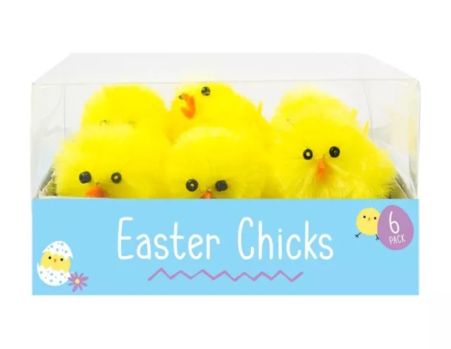Easter Chicks X 6 Felt Beaded Eyes 7.7cm Chenille Yellow Bonnet Chick Decor Gift 2