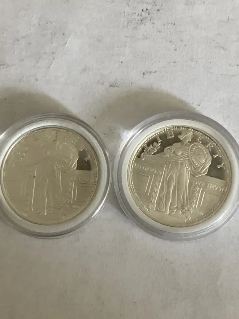 Standing Liberty Silver Coins Lot Of 2    .999 Fine Silver 1/4 Once In Capsules
