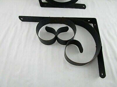 Vintage Pair(2) Wrought Iron Scrolled Shelf Brackets Used 9 1/2"x13 5/8" x1 1/2" 3
