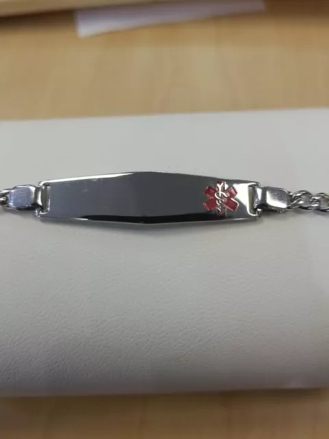 Sterling Silver Figaro Link 7" Medical Alert ID Bracelet,  with enamel design