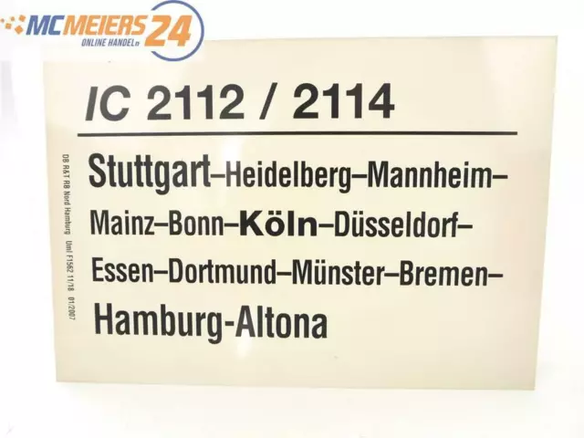 E244 Zuglaufschild Waggonschild IC 2112 / 2114 Stuttgart - Köln - Hamburg-Altona