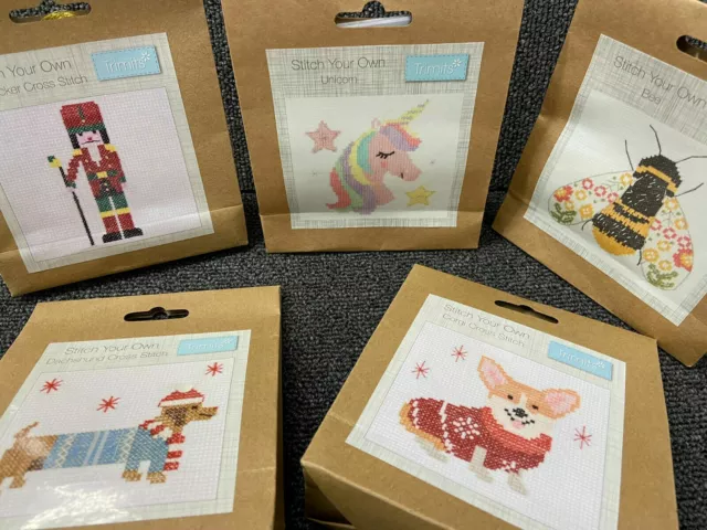 Trimits Beginners Cross Stitch Kids Craft Kit Bee Unicorn Dacshund Corgi Soldier