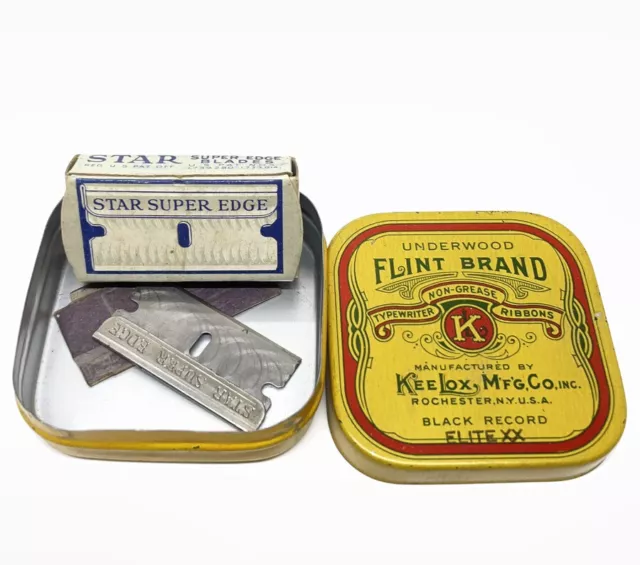 Vintage Straight Razors Blades In An Old Underwood Tin