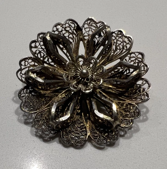 Broche Ancienne En Vermeil Argent Massif Filigrane - Motif Oiseau - Bijou Vintage Occasion