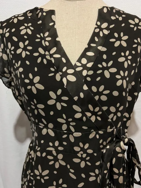 Talbots Dress Womens Ladies Size 12 Brown Pattern Silk Short Sleeve