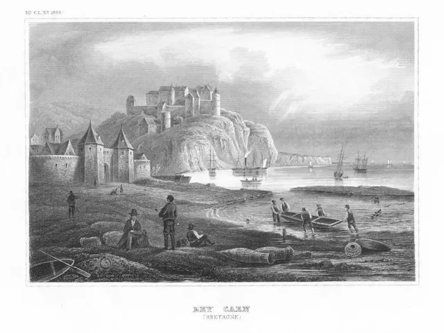 1850 - Caen Bretagna Castello Caen Basse-Normandie Francia Incisione Acciaio